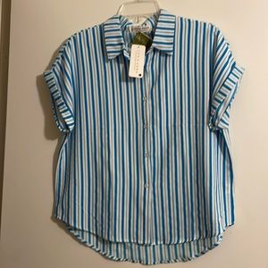 White & Blue Short Sleeve Blouse